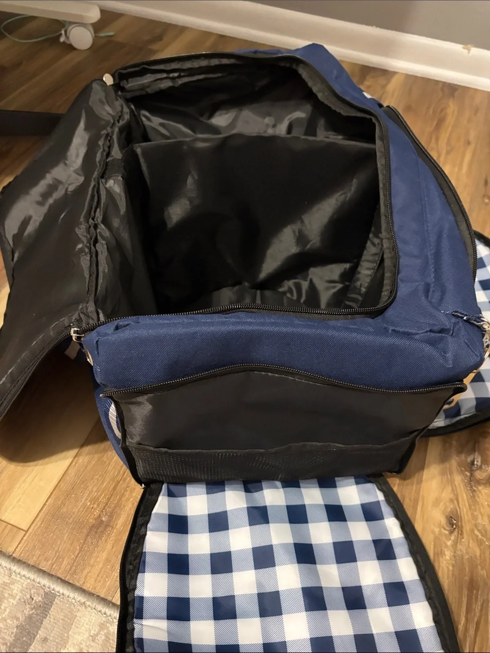 Navy Travel Duffel Bag with Checked Interior (Cooler Insulation)